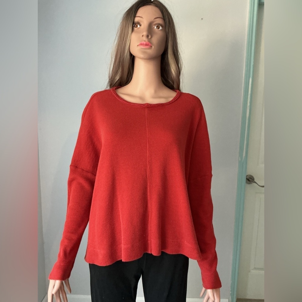 by Anthropologie Nori Burnt Orange Waffle Knit Thermal Top Shirt Small S